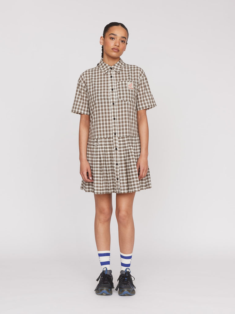 open lace back dress CHRISTINA ROHDE BLUE CHECKED PLEAT DRESS [FINAL SALE] – Luibelle main image 1