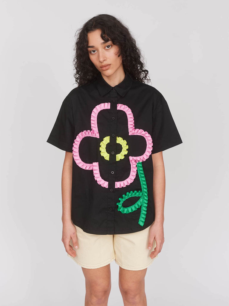 Black Big Floral Shirt (STITCHED)