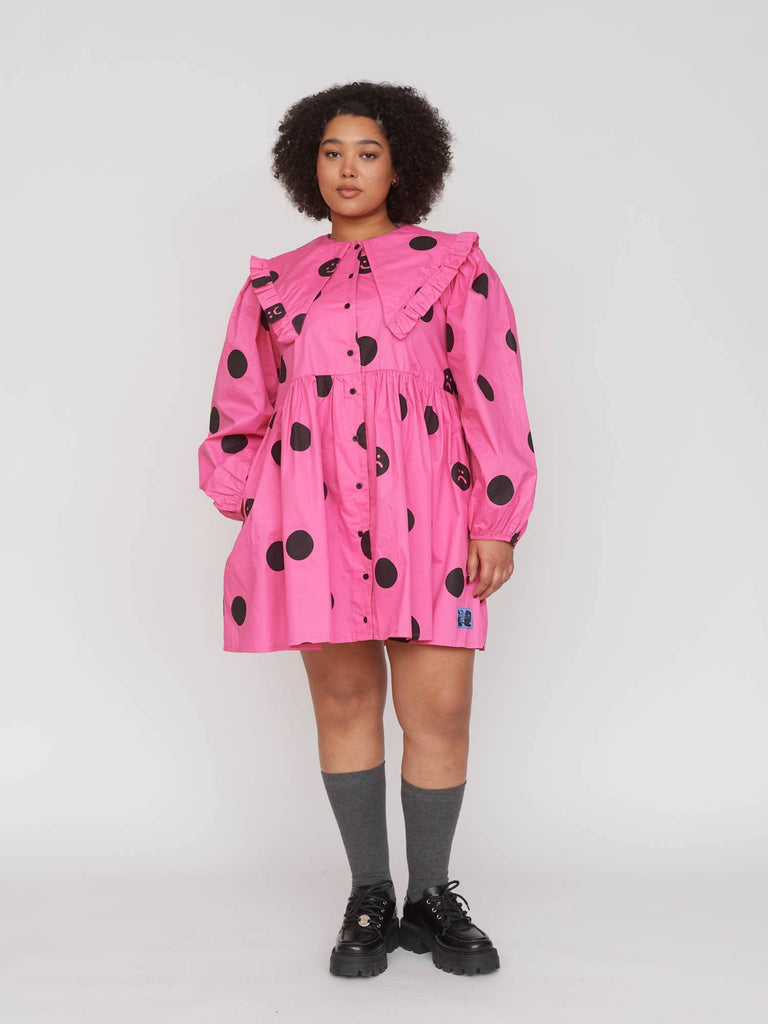 strapless open back dress Pink Polka Dot Ruffle Collar Dress – Lazy Oaf