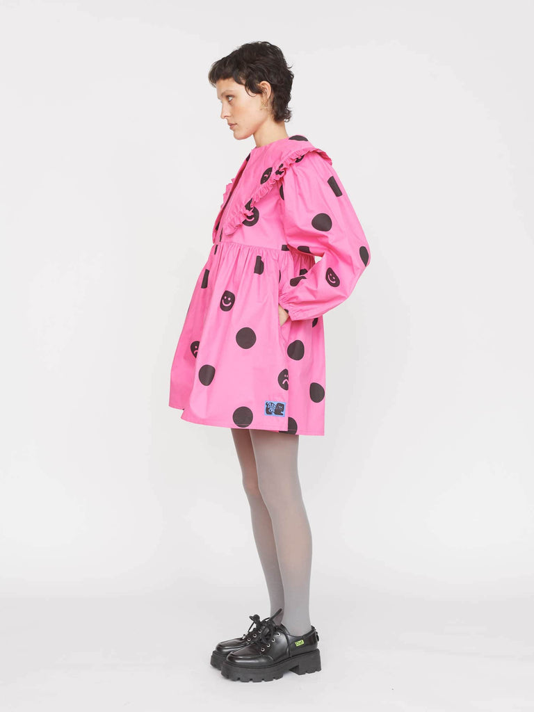 Pink Polka Dot Ruffle Collar Dress – Lazy Oaf