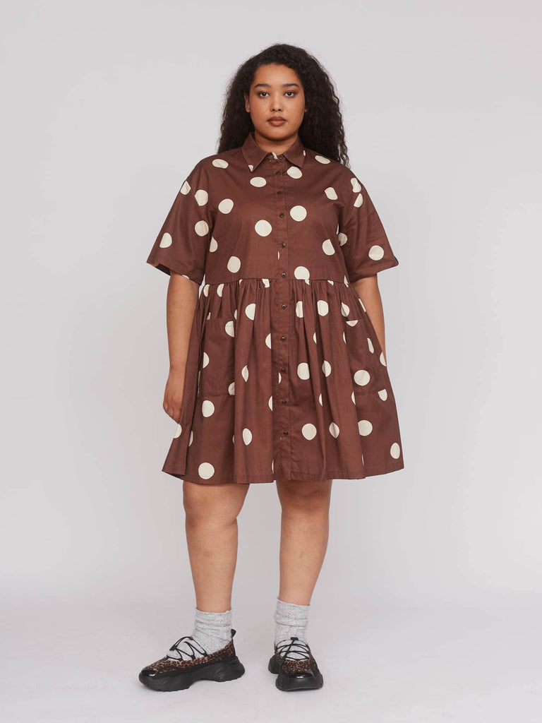 brown polka dot dress short sleeve closra Brown Black Polka Dot Midi Dress Women's Wedding Guest Cocktail Elegant Vintage Overlap V-Neck Puff Sleeve Wrap Hem A-Line High Wai,M