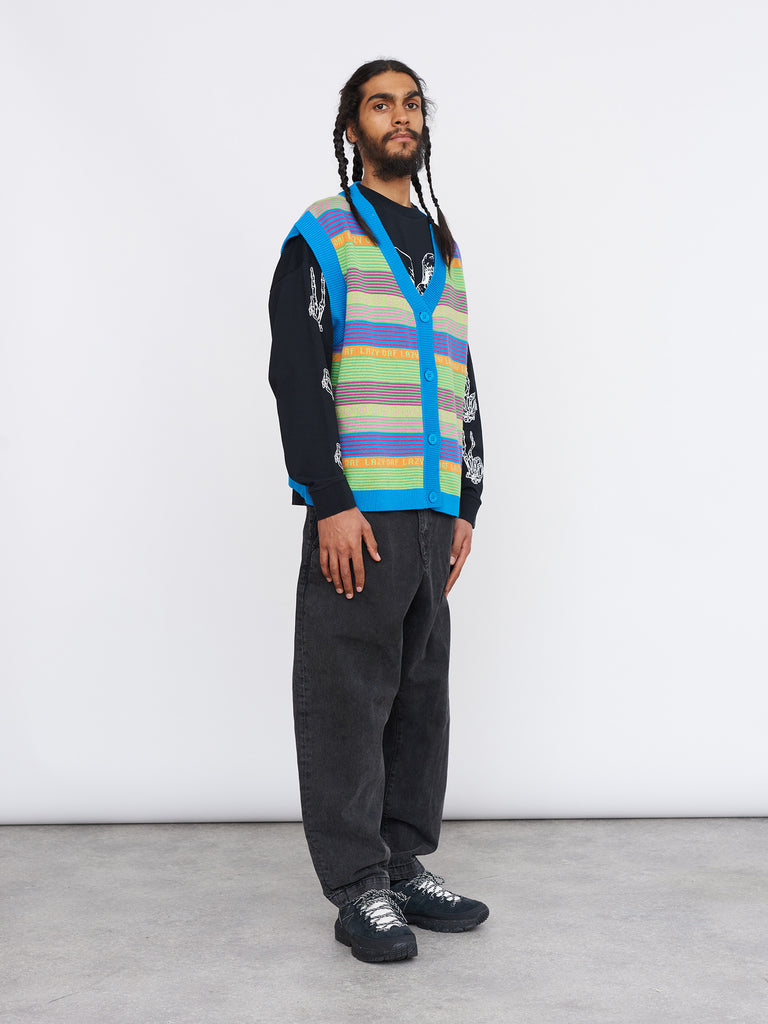 Lazy Stripe Button Up Vest  Lazy Oaf
