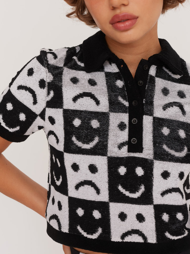 Happy Sad Checkerboard Polo Top – Lazy Oaf