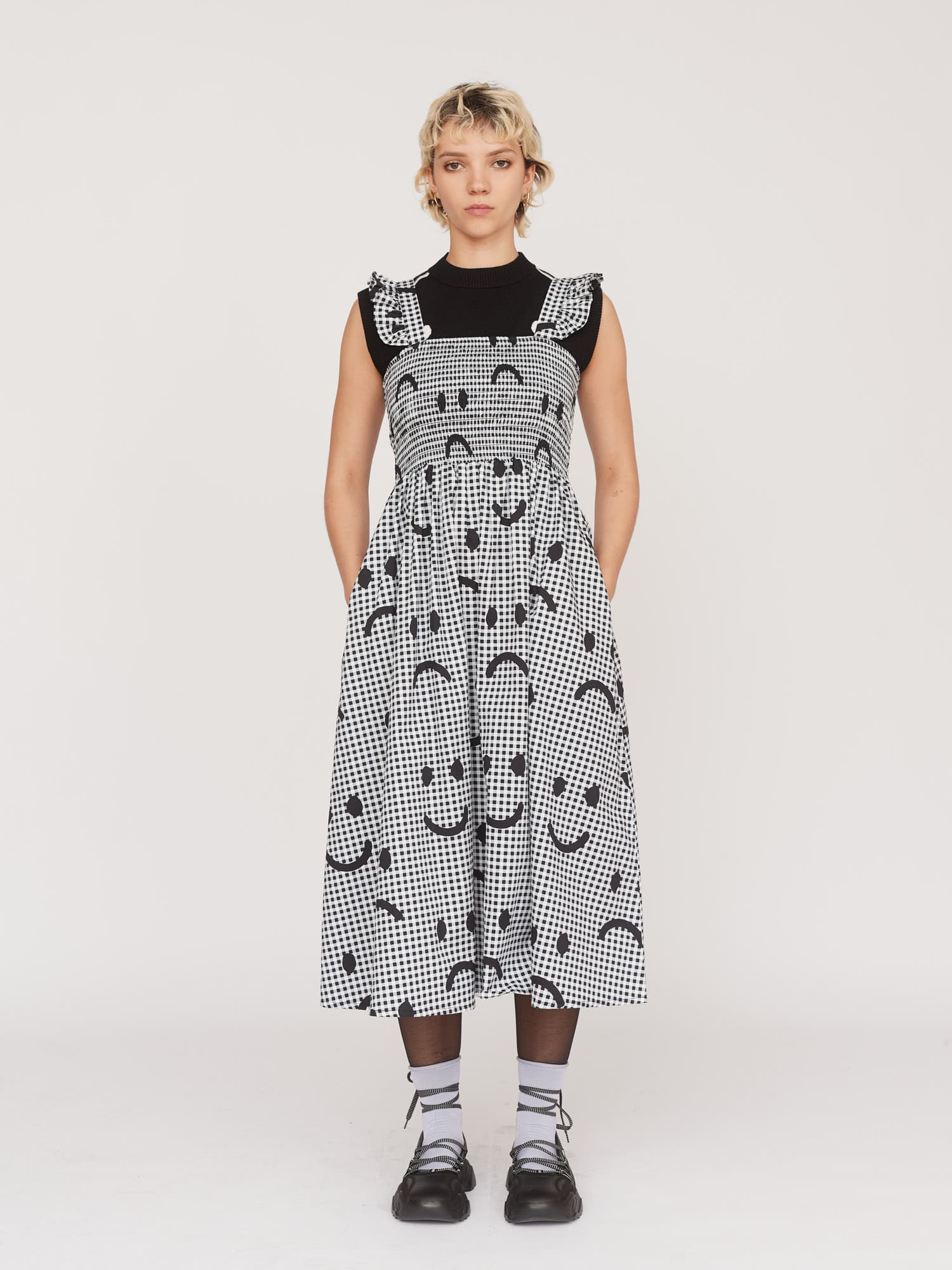 Happy Sad Gingham Shirred Dress – Lazy Oaf