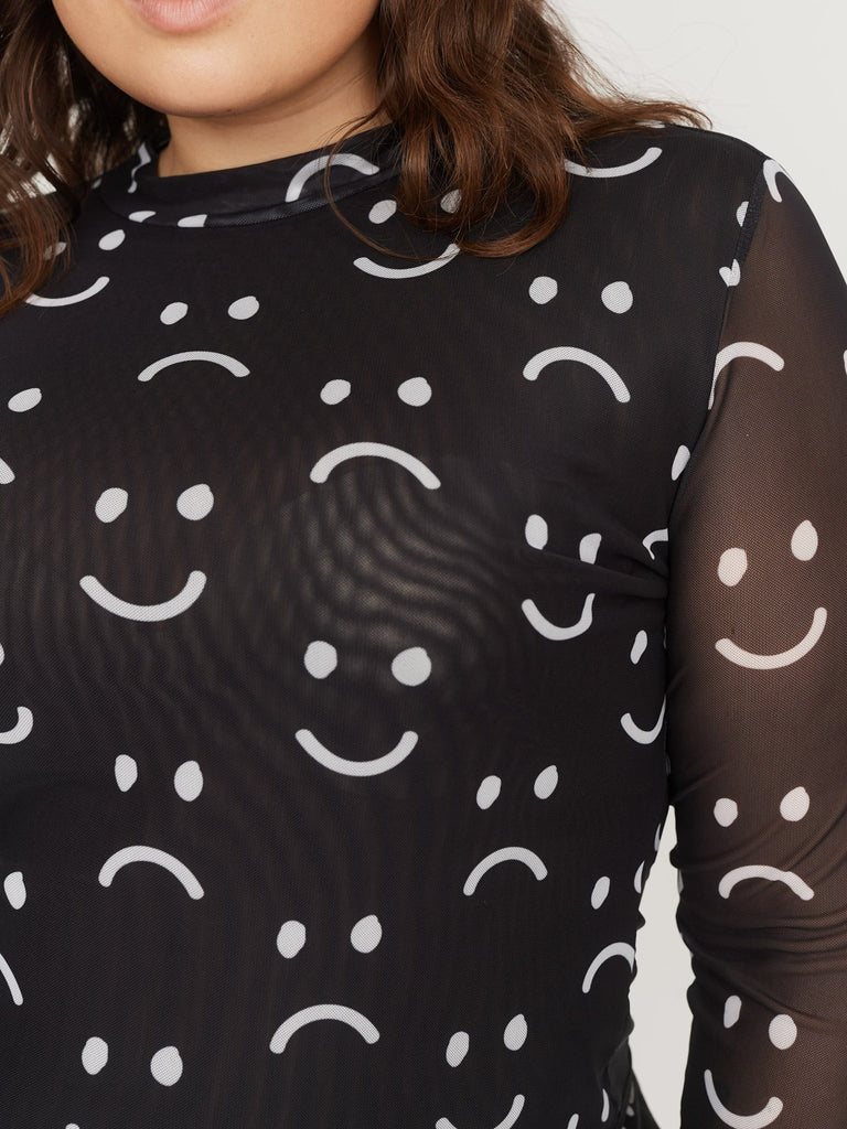 Happy Sad Long Sleeve Mesh Top – Lazy Oaf