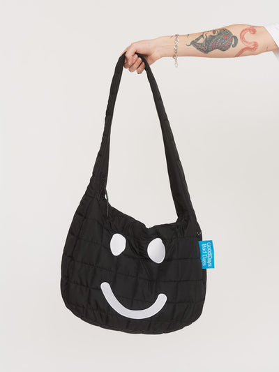 Happy Sad Black Quilted Shoulder Bag