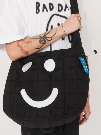 Happy Sad Black Quilted Shoulder Bag