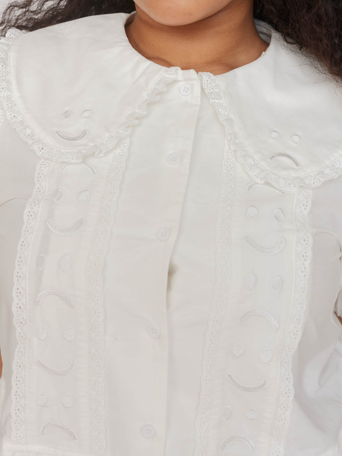 Happy Sad Embroidery Pleated Dress