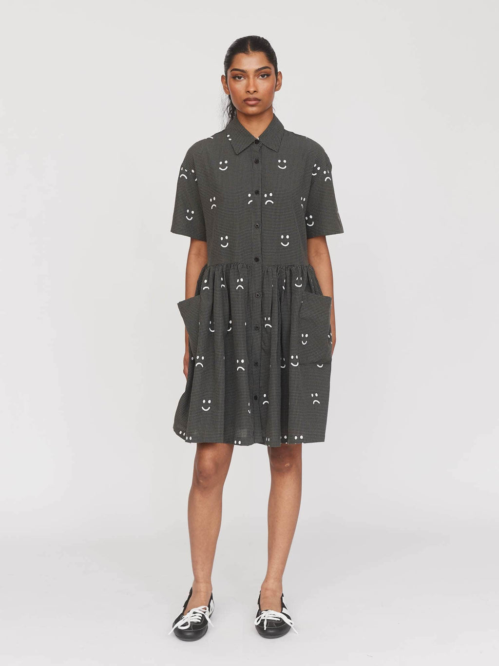 womens smock dress Happy Sad Check Smock Dress – Lazy Oaf