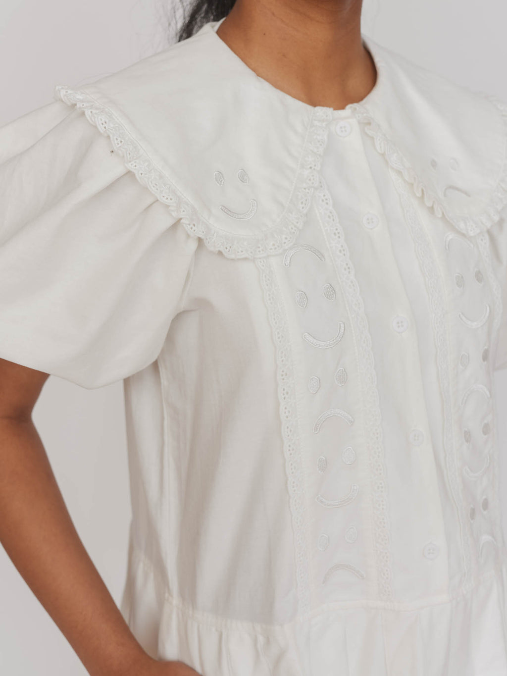 Happy Sad Embroidery Pleated Dress