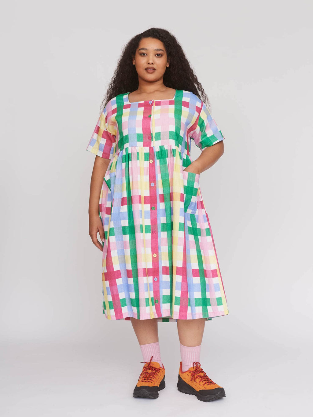 fitted smock dress Fitted Smock Mid length Dress/ Puff Sleeve