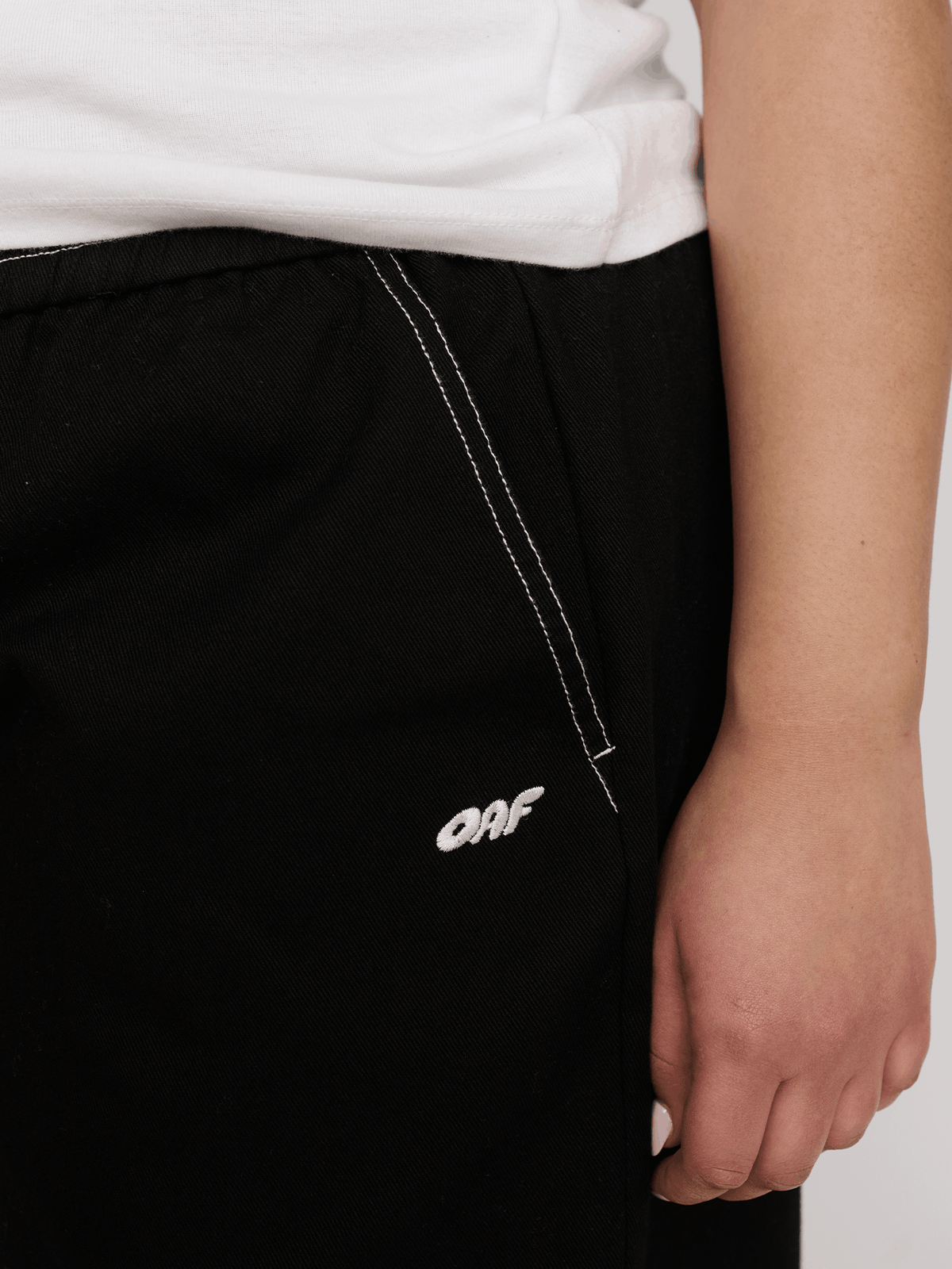 Bev Black Contrast Stitch Barrel Trousers
