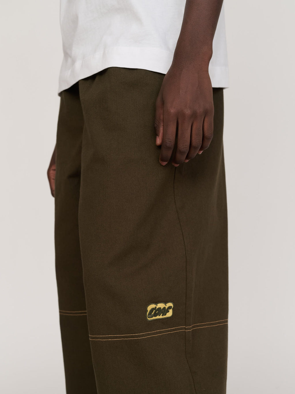 Bev Brown Contrast Stitch Barrel Trousers