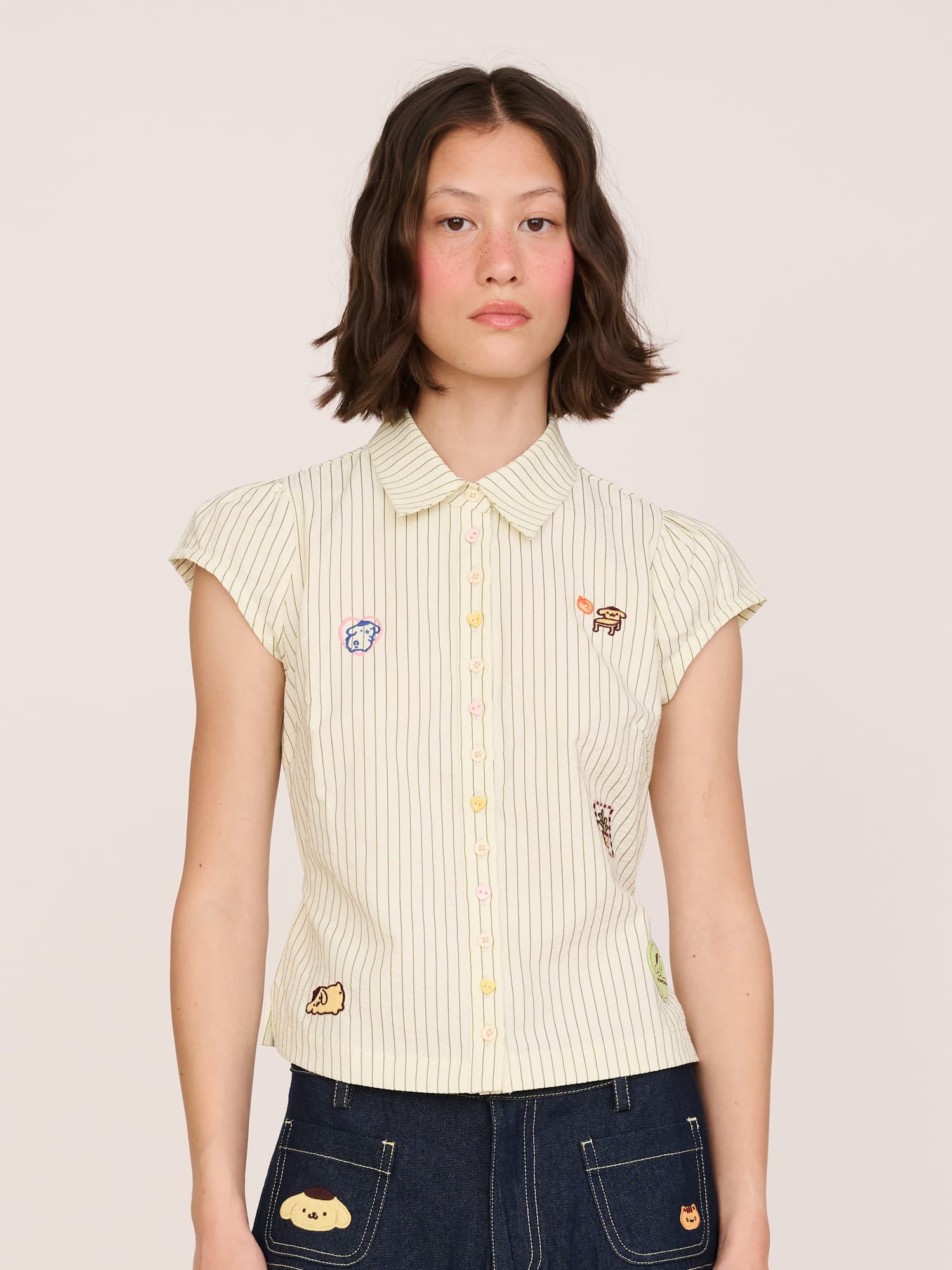 Pompompurin Fitted Pinstripe Shirt - PRE-ORDER SHIPS MID AUGUST