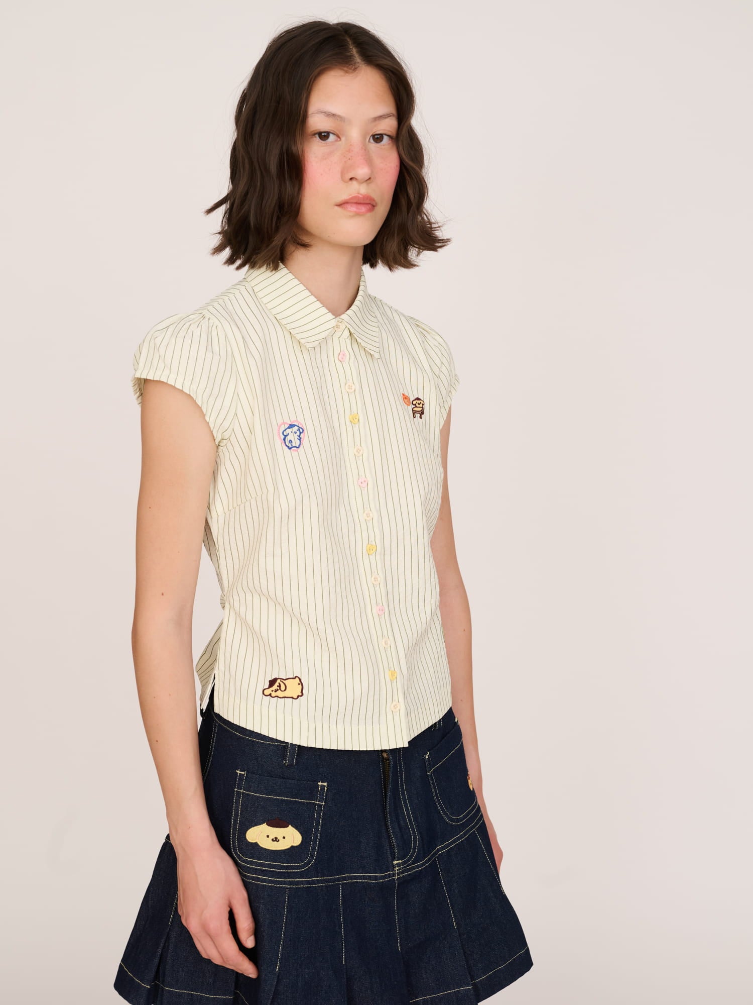 Pompompurin Fitted Pinstripe Shirt - PRE-ORDER SHIPS MID AUGUST