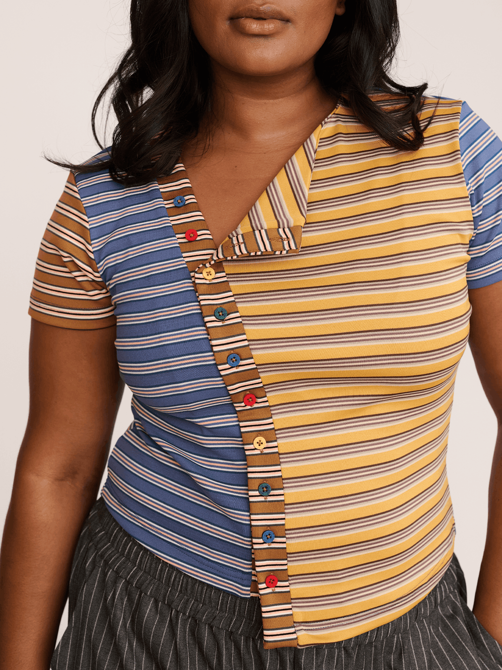 Asymmetric Button Stripe Top