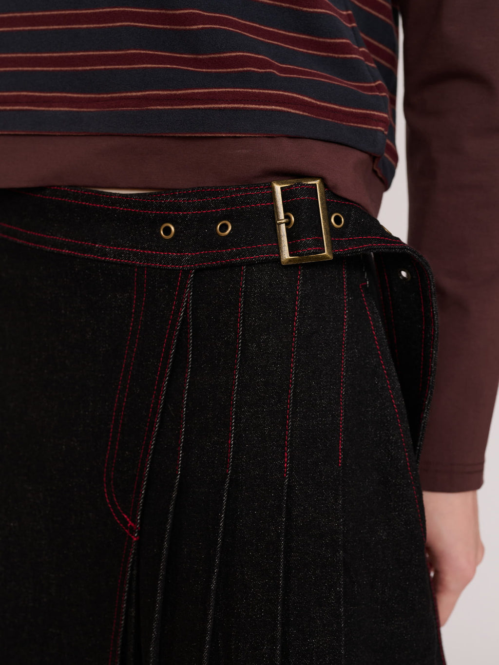 Heart Pocket Wrap Pleated Midi Skirt