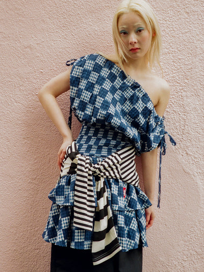 Gingham Shirred Mini Dress