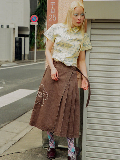 Wrap Pleated Midi Skirt