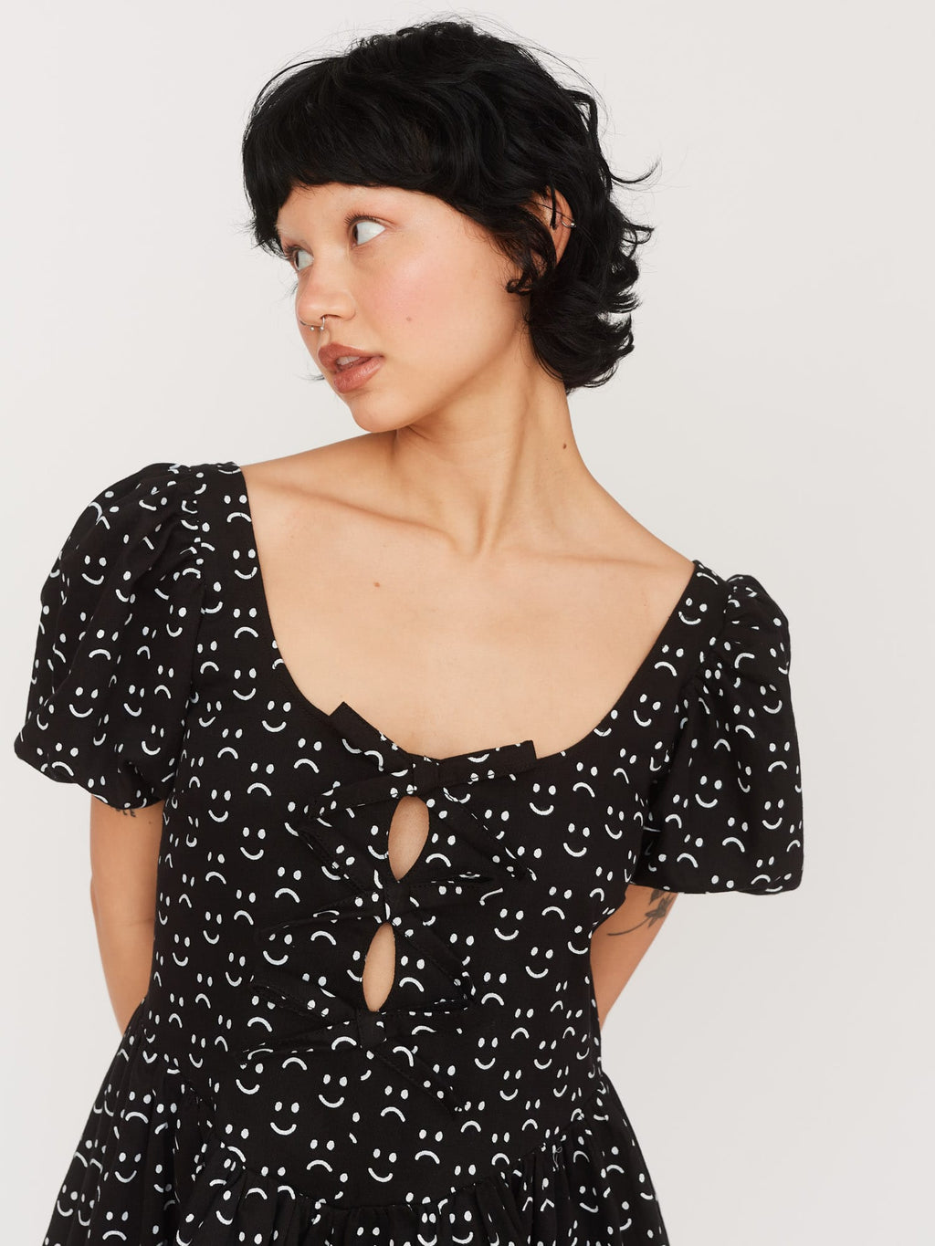 Happy Sad Cut Out Smock Dress – Lazy Oaf