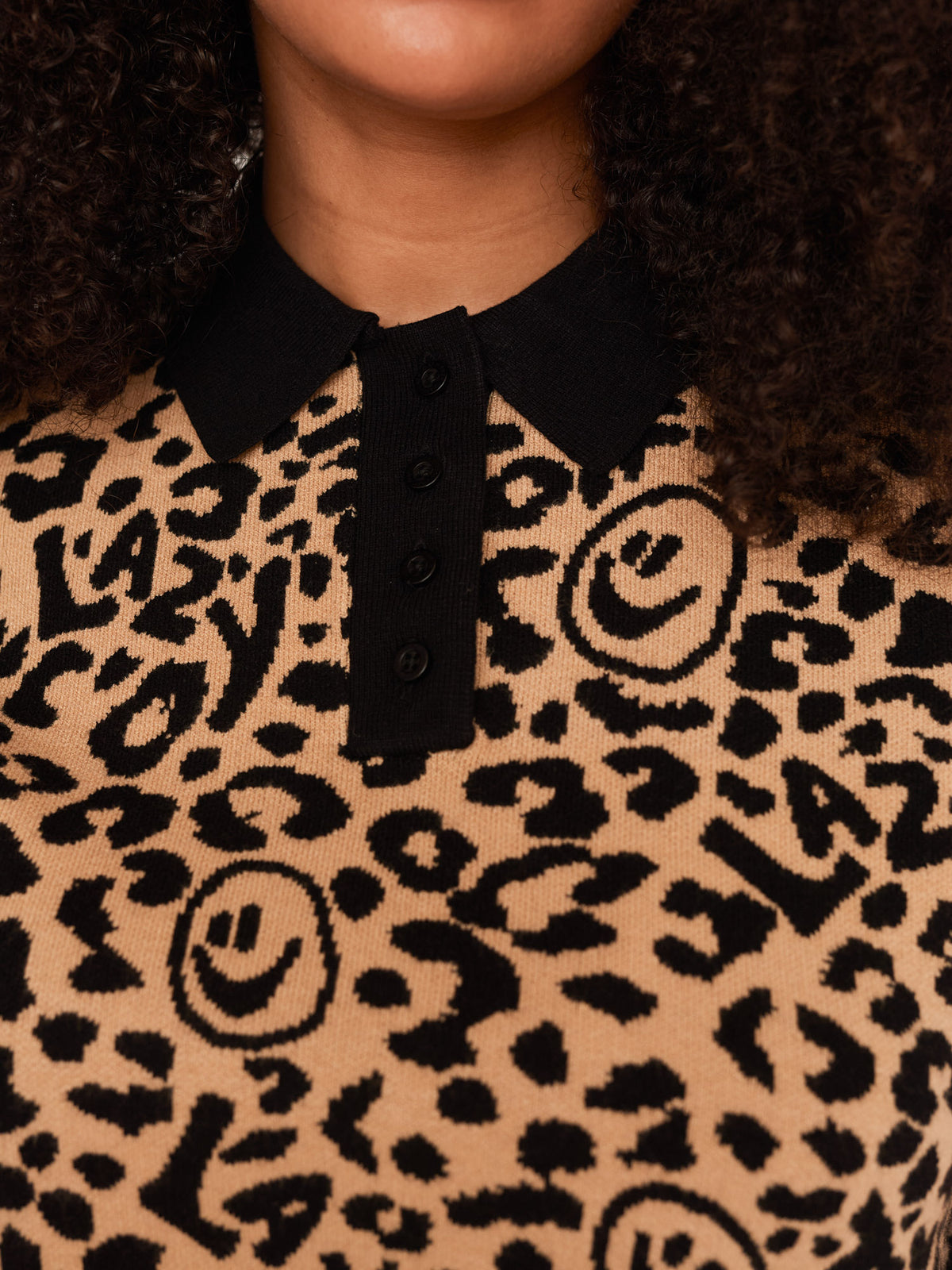 Leopard Knitted Polo Top