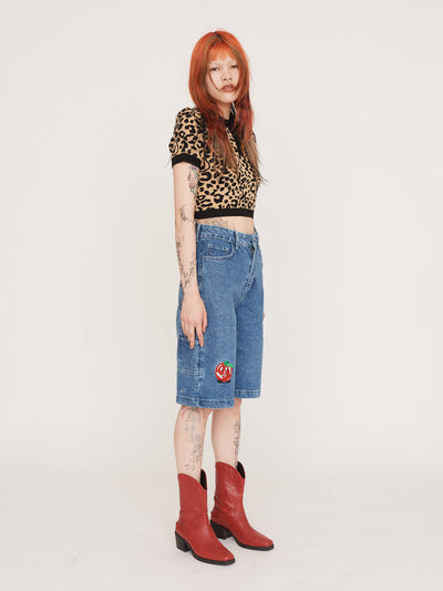 Leopard Knitted Polo Top