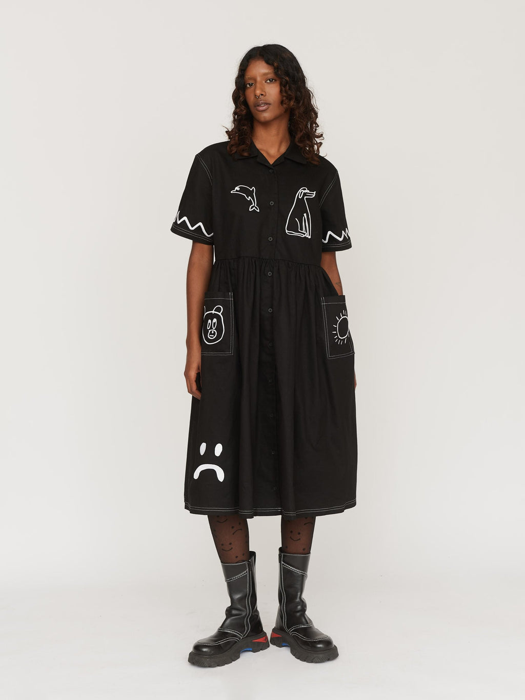 smock shirt dress My favorite smock shirtdress now available in xs !!! This one will take you through the year. Wear it as an oversized mini dress or as a tunic over pants or skirts
