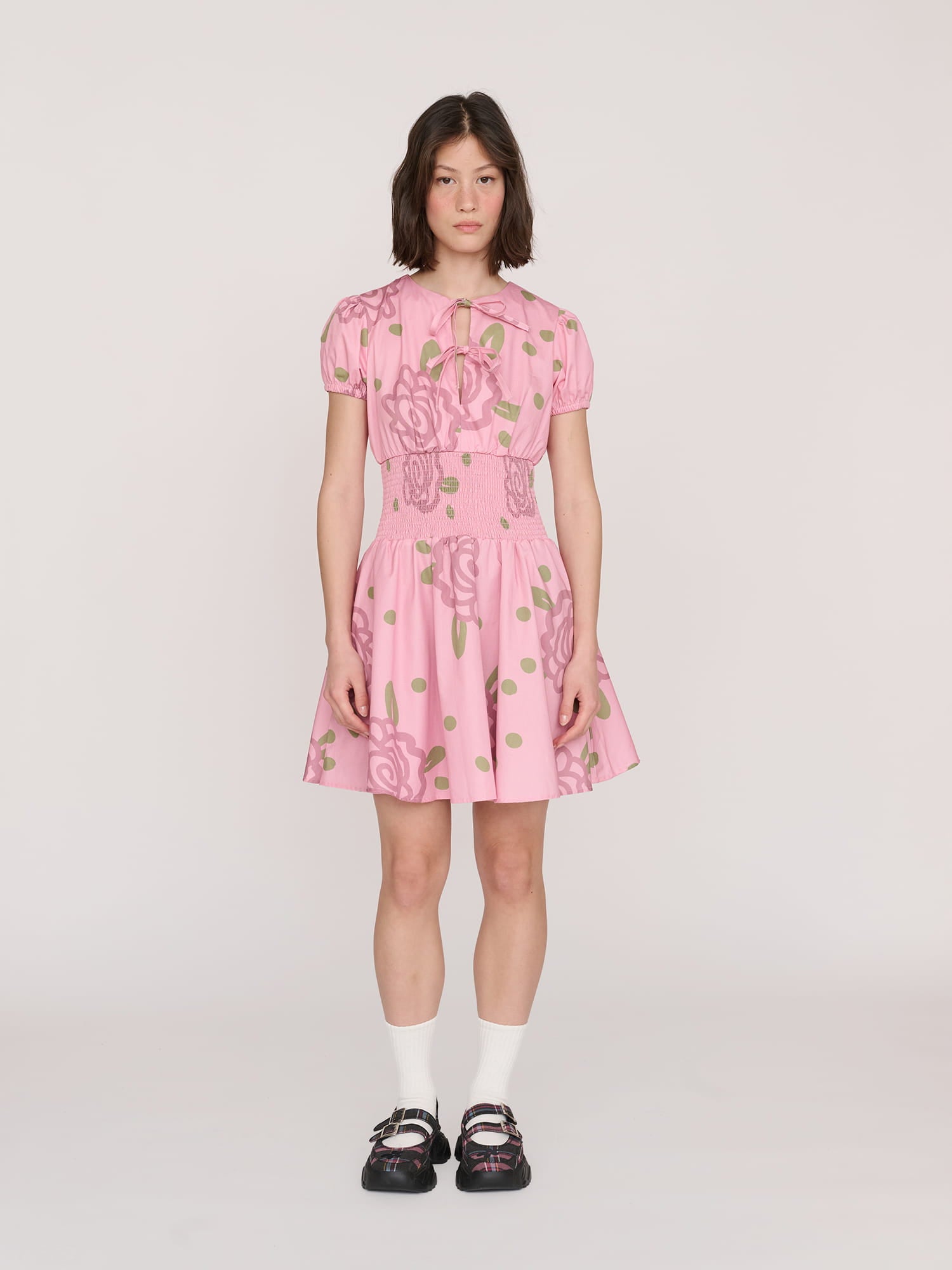 shirred dress short White Shirred Short Sleeve Puff Sleeve Mini Dress