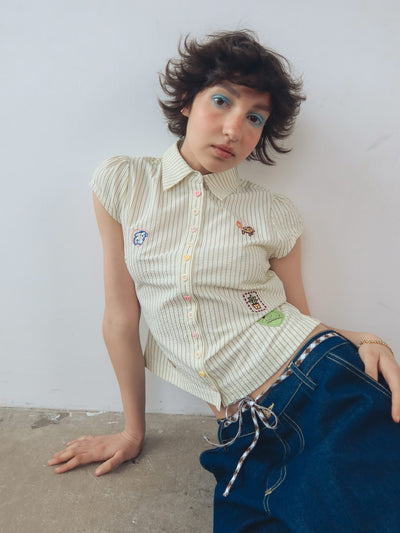 Pompompurin Fitted Pinstripe Shirt - PRE-ORDER SHIPS MID AUGUST