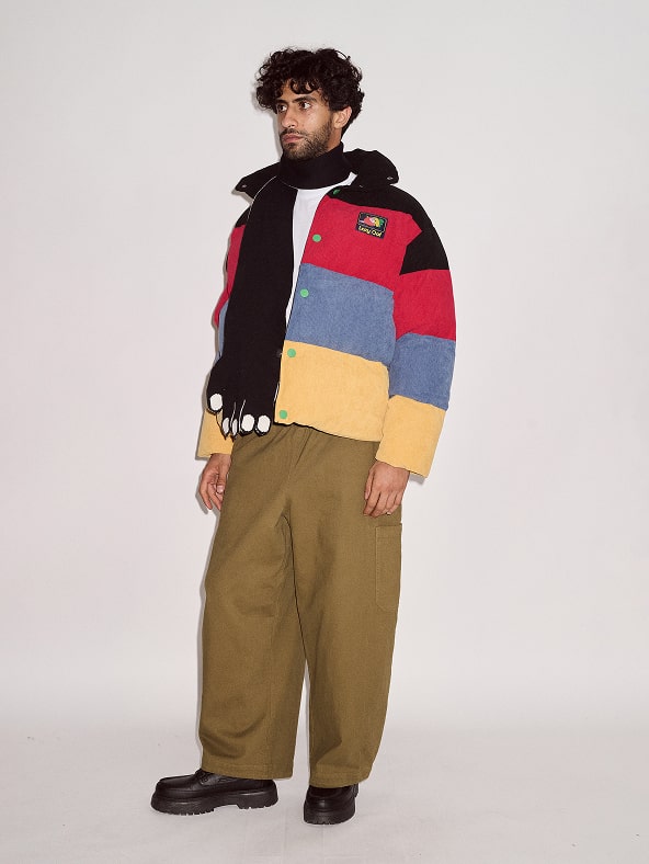 Colour Block Cord Puffer Coat