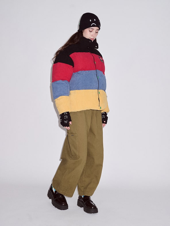 Colour Block Cord Puffer Coat