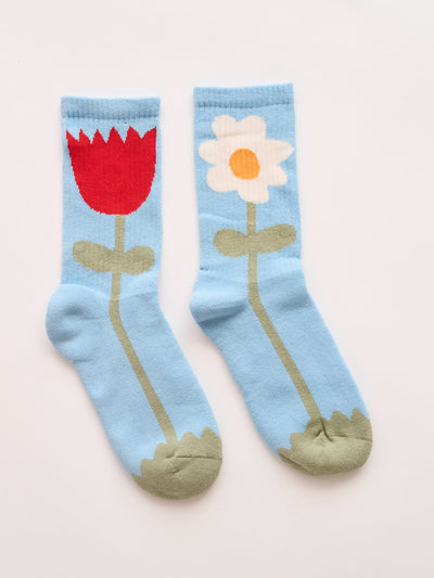 Blue Flower Garden Socks