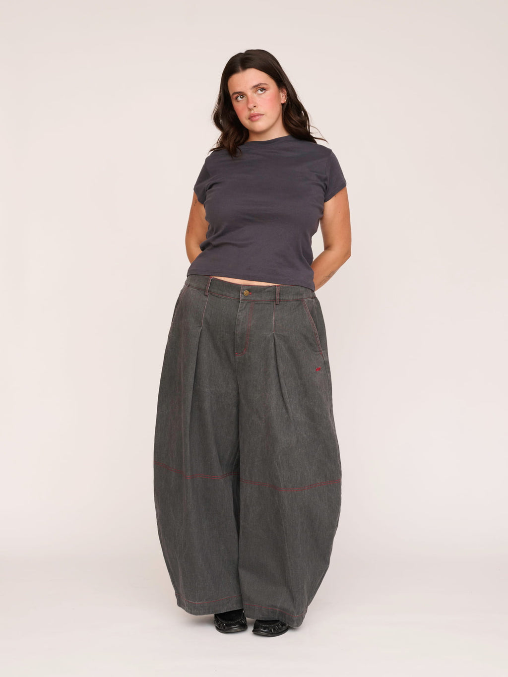 Penny Contrast Stitch Pleated Trousers