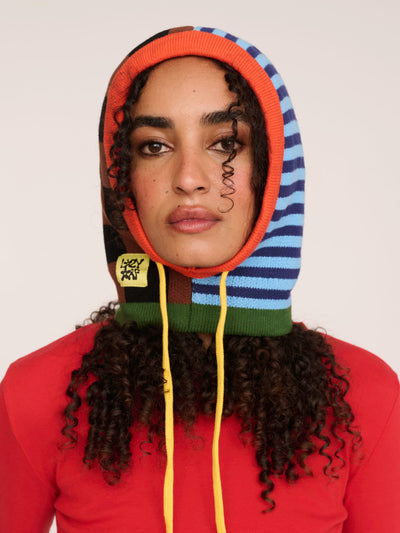 Check And Stripe Knit Hood