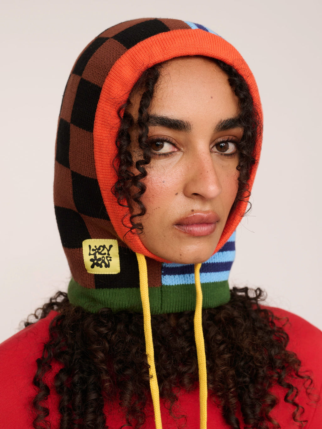Check And Stripe Knit Hood
