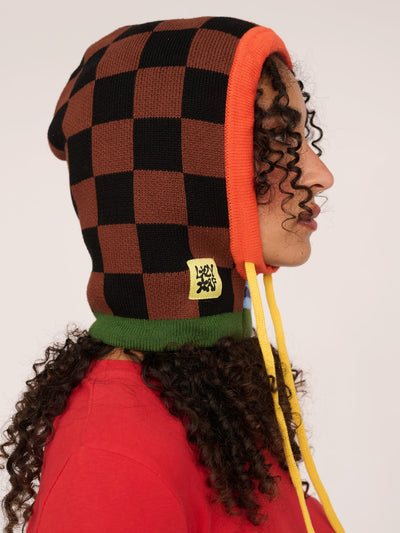 Check And Stripe Knit Hood