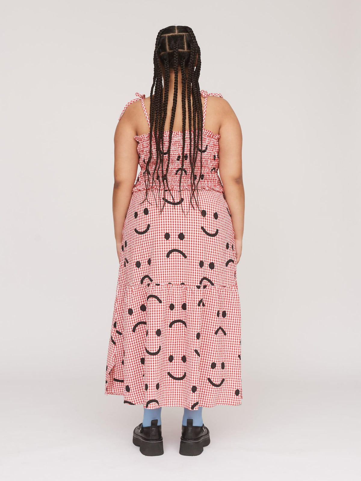 Textured Gingham Happy Sad Dress