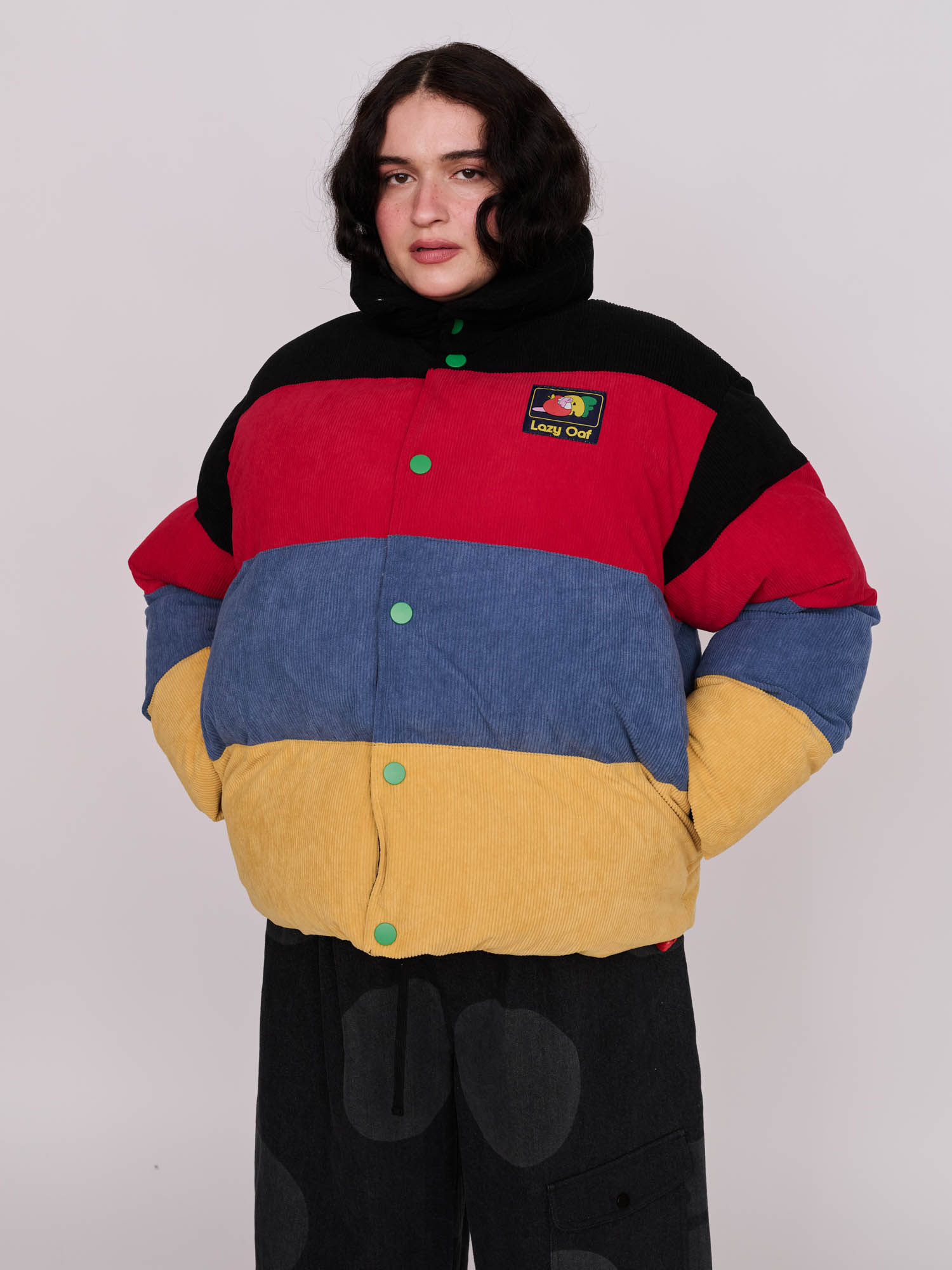 Colour Block Cord Puffer Jacket – Lazy Oaf