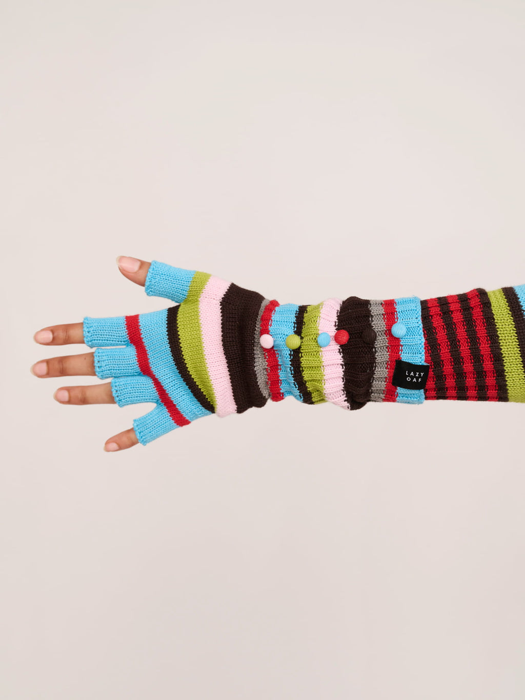 Stripey Button Up Gloves