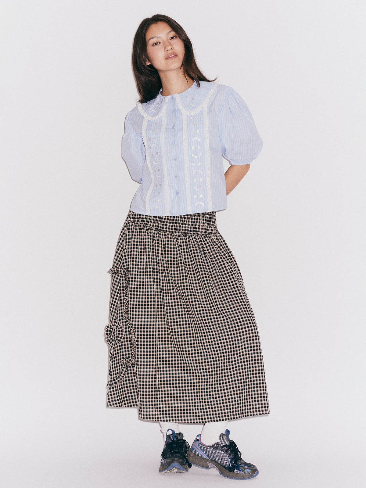 Stripe Happy Sad Embroidery Shirt