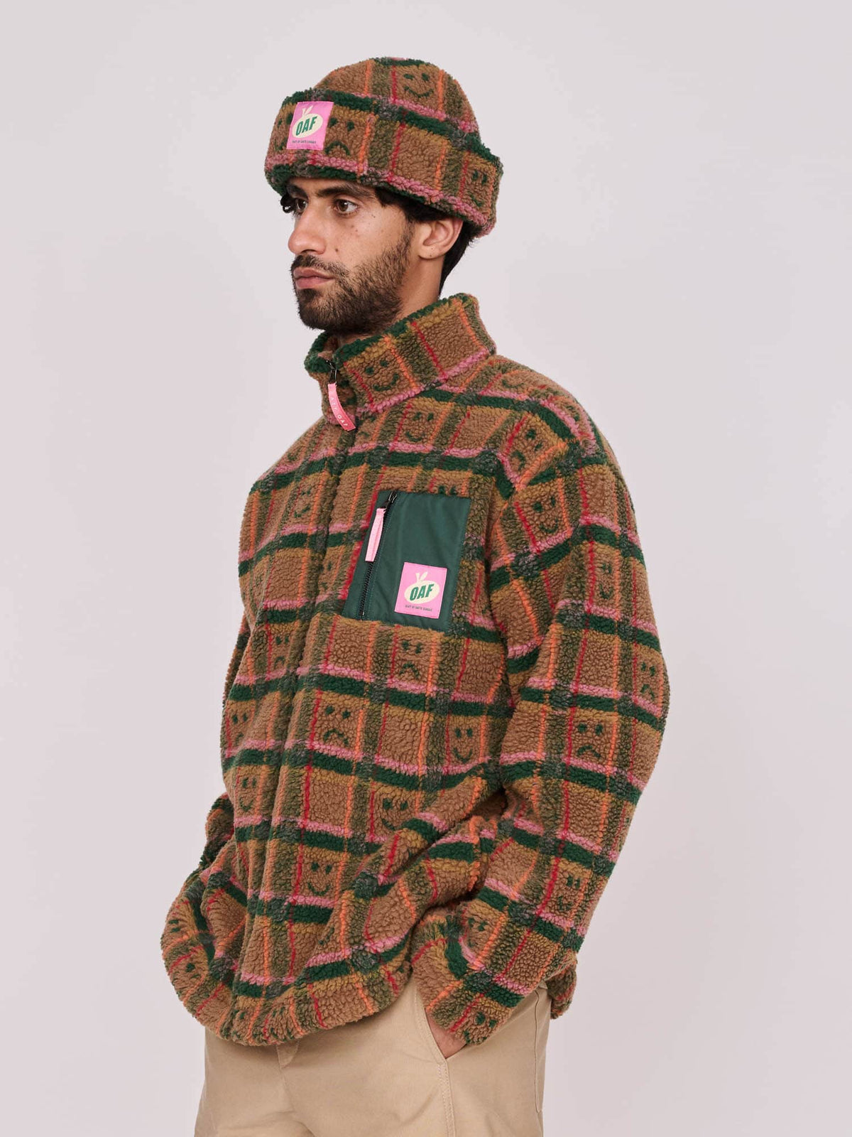 Happy Sad Check Fleece Hat