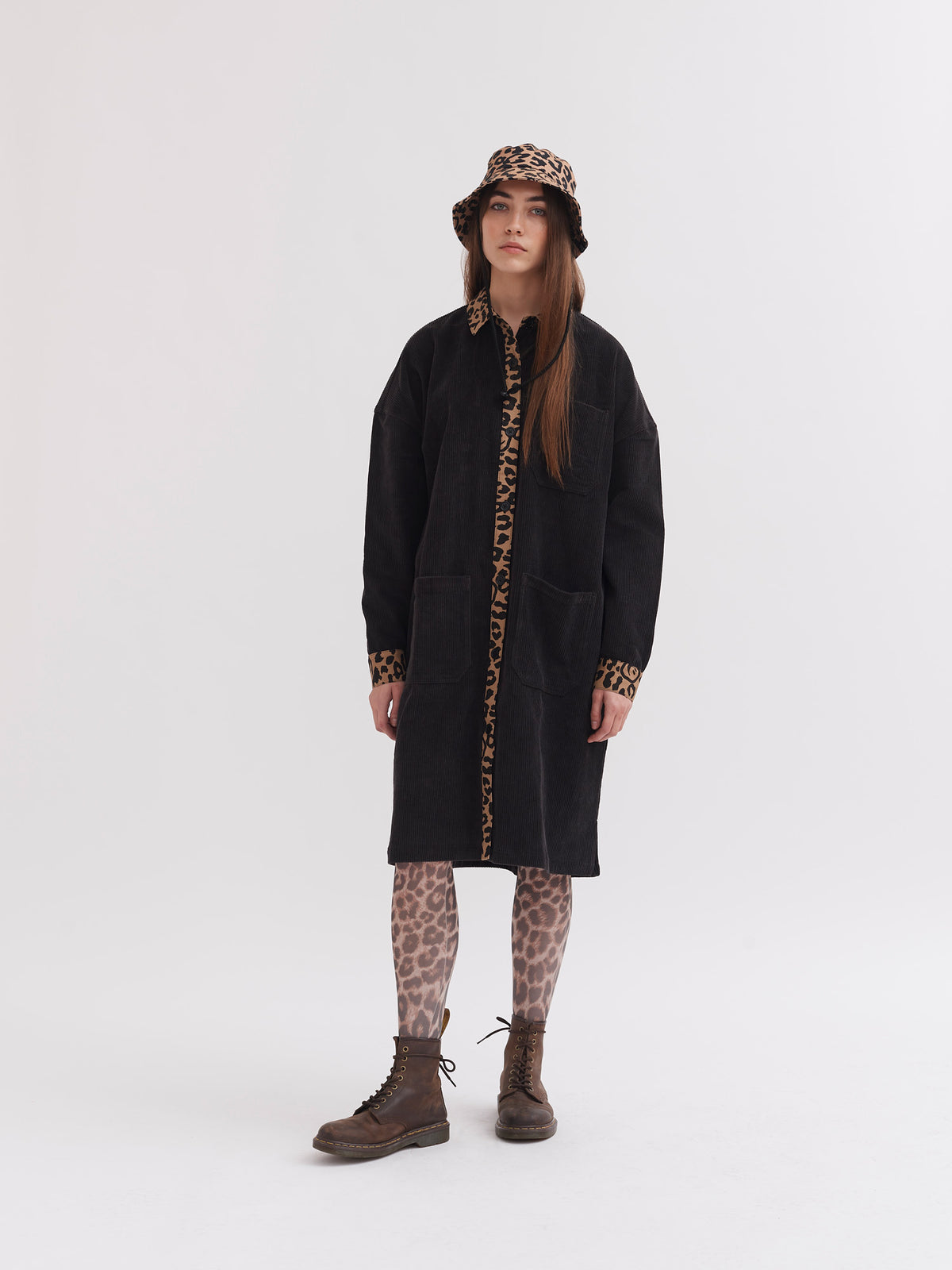 Lazy Oaf Big Cat Cord Shirt Dress