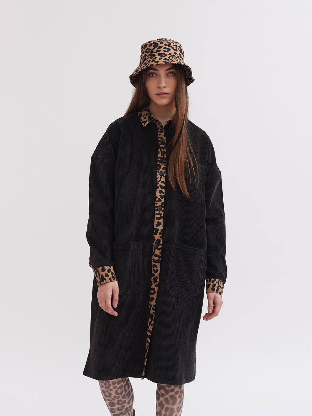 Lazy Oaf Big Cat Cord Shirt Dress