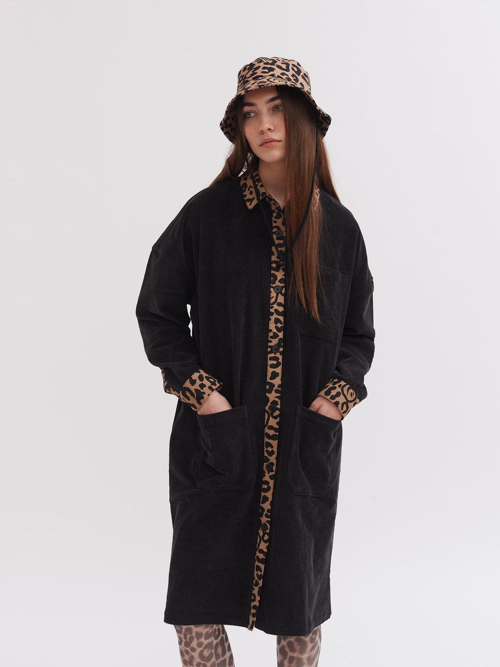 Lazy Oaf Big Cat Cord Shirt Dress