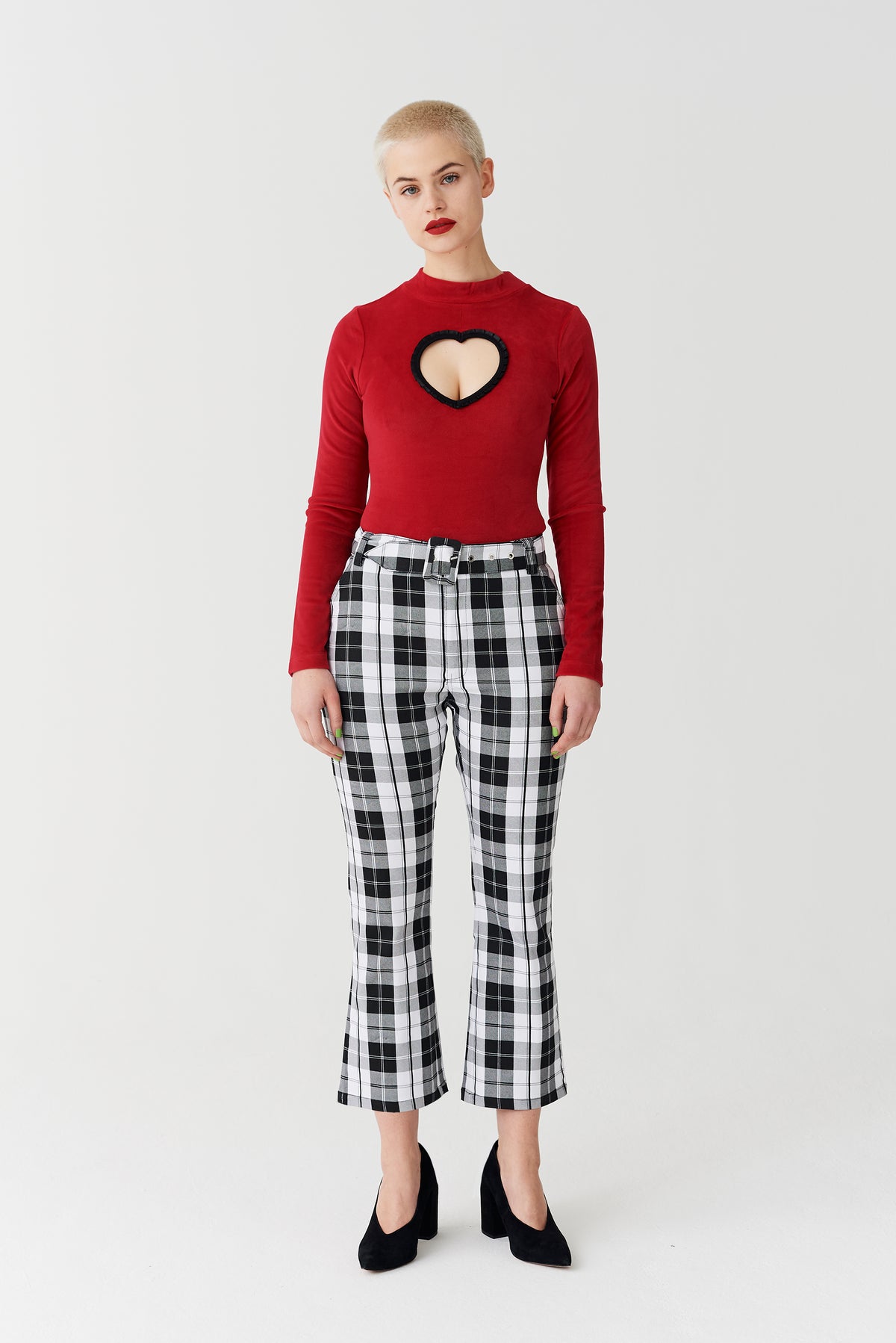 Lazy Oaf Black & White Check Kick Flare Trousers