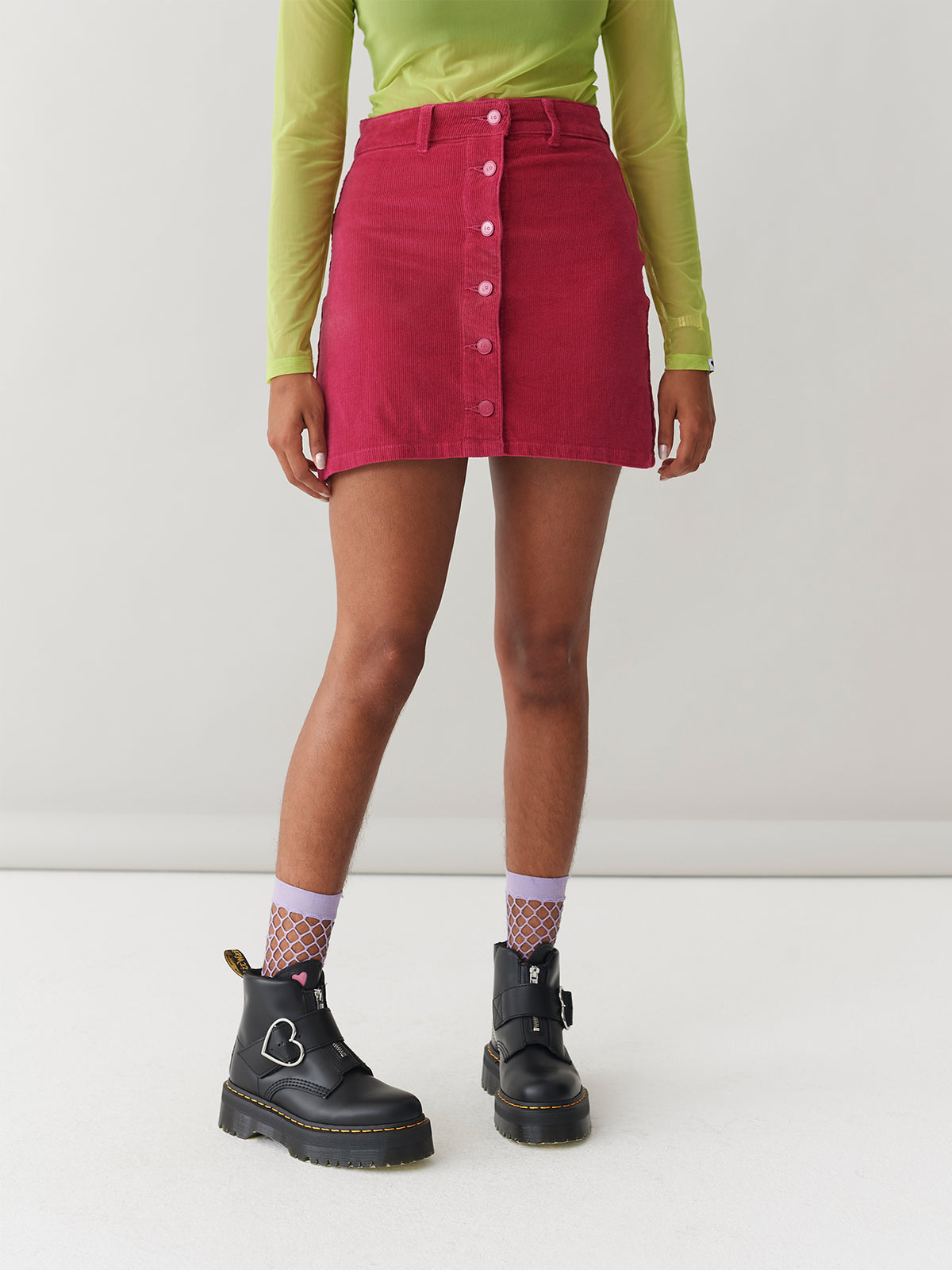 LO Button Through Skirt - Pink Cord