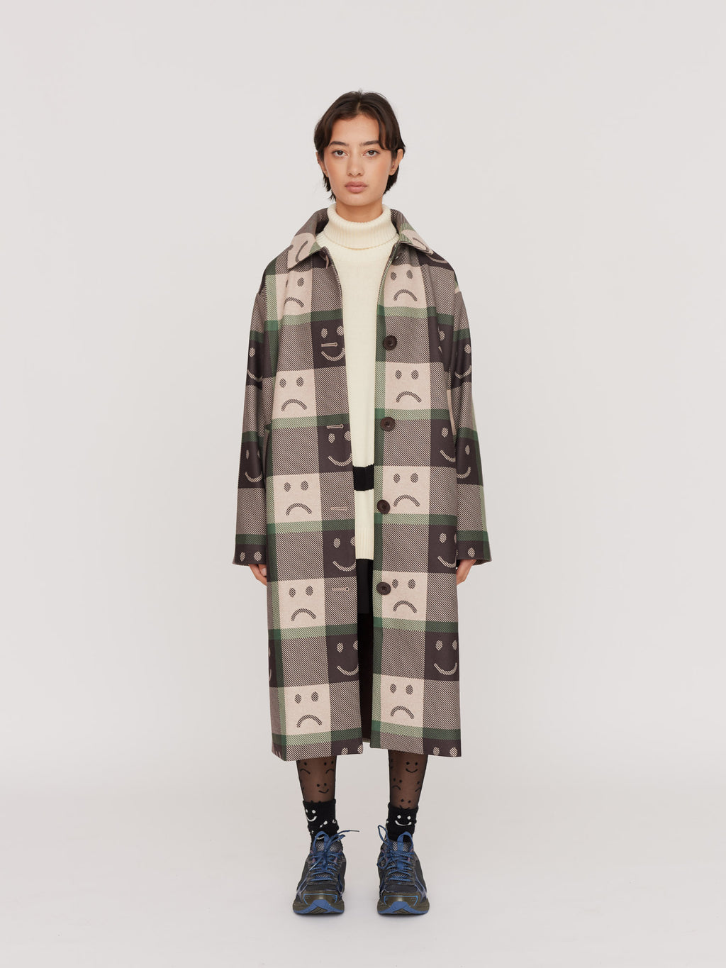 Happy Sad Check Coat