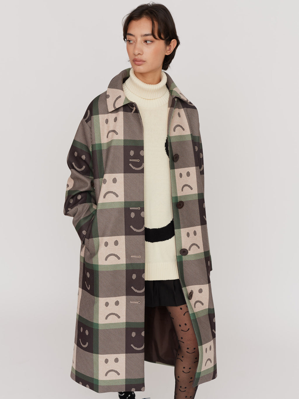 Happy Sad Check Coat