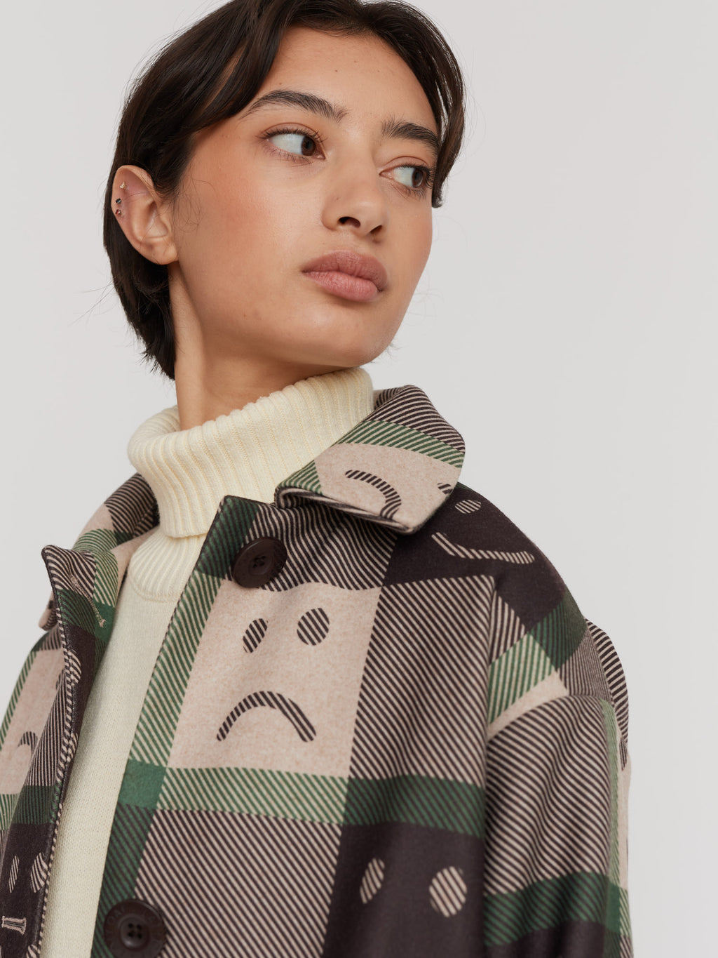 Happy Sad Check Coat