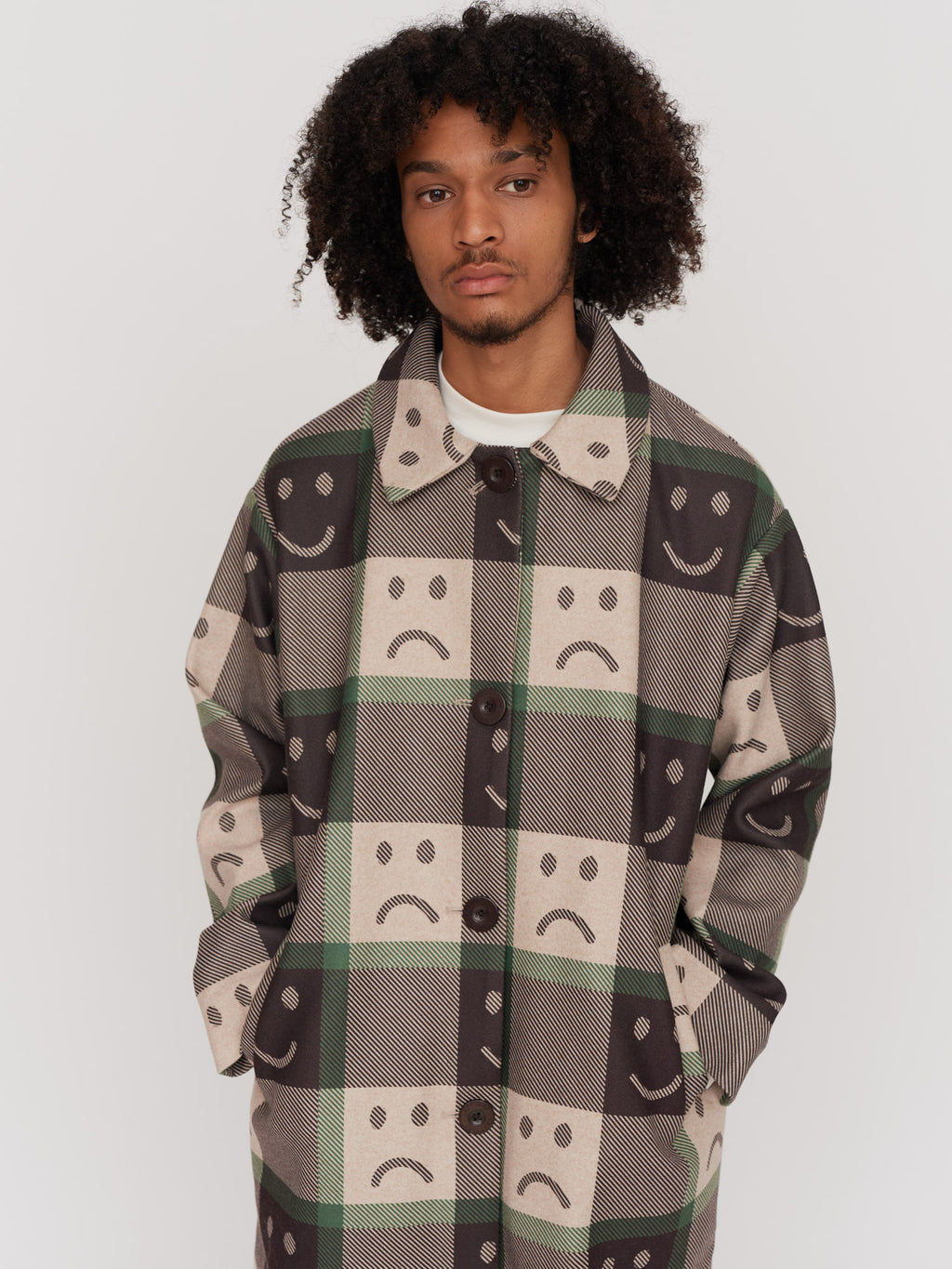 Happy Sad Check Coat